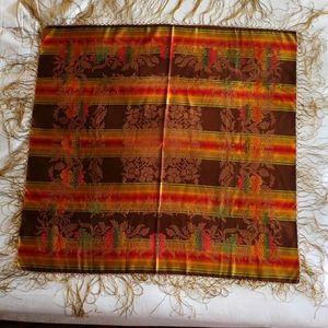 Beautiful European patterned silk scarf with gold fringe